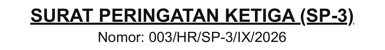 The SP-3 letter's title, Surat Peringatan Ketiga (SP-3), and its letter number.